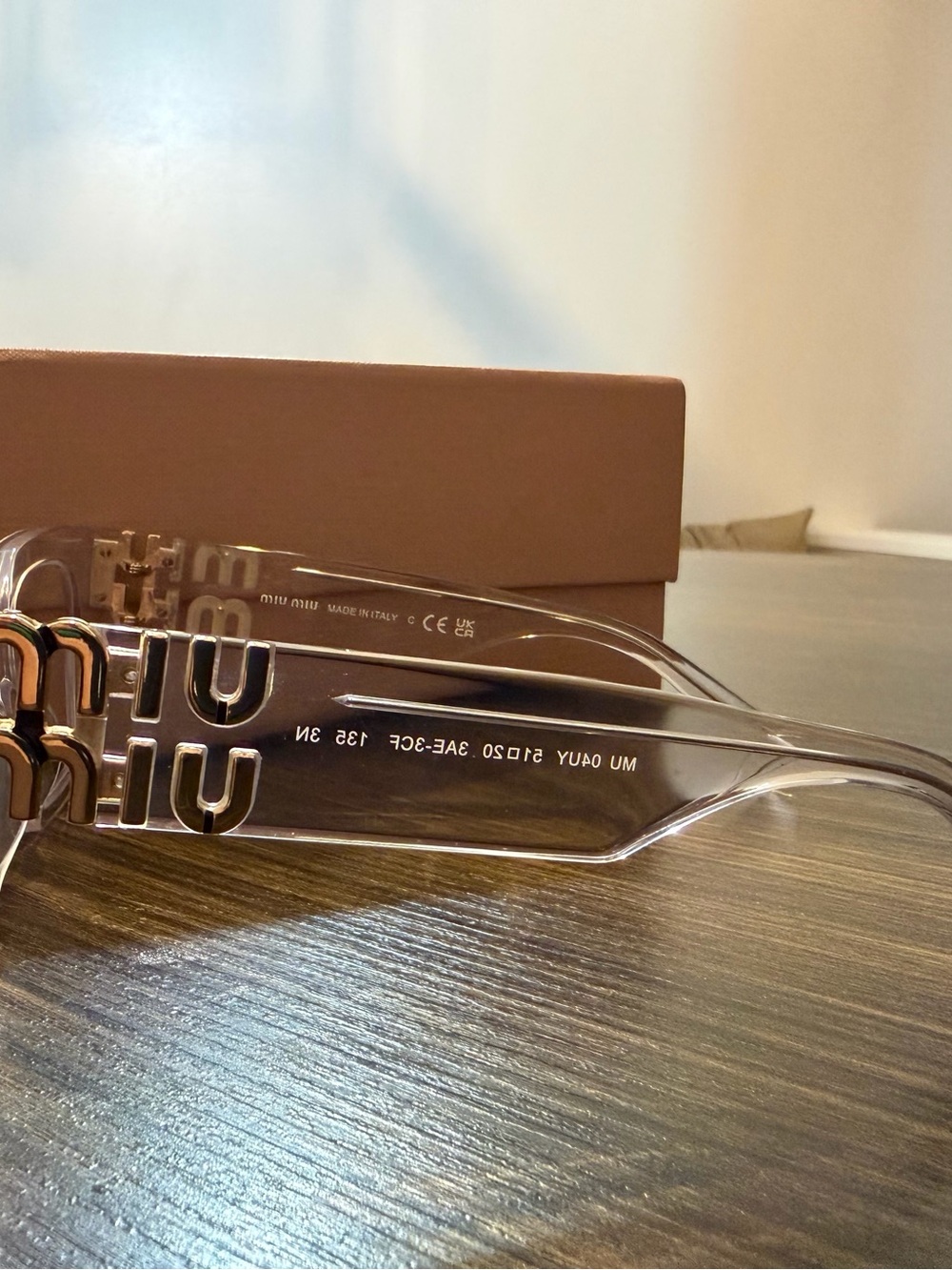 Miu Miu Clear Square Glasses Frames with Gold Logo Temples - Picture 3 of 5